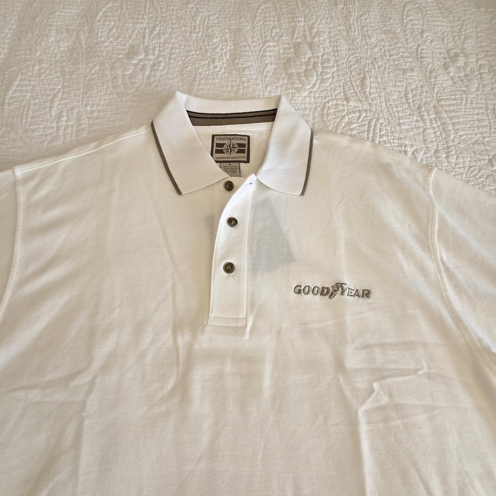 Destinations Polo Shirt Mens Medium White Goodyear Tires Branded 100% Cotton NWT - Picture 4 of 13